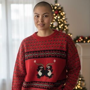 Kate Collins Vintage Penguin Holiday Crew Neck Sweater Adult L Cottagecore Knit